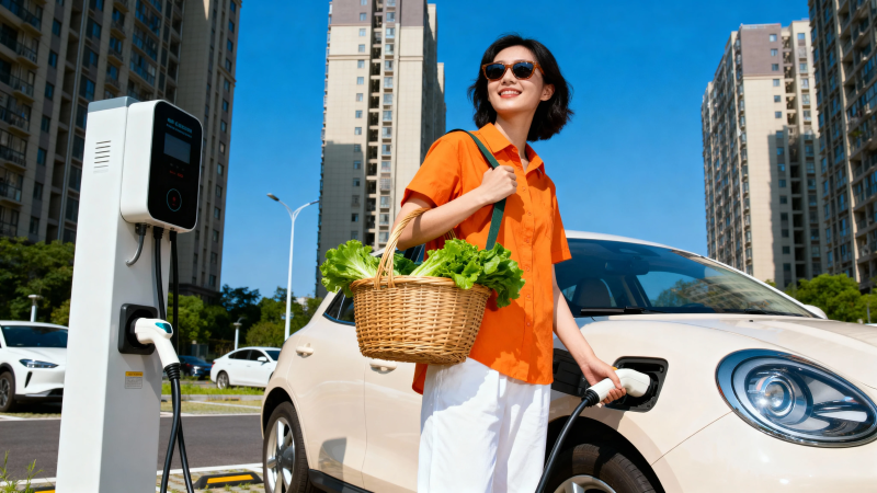 电动车充电 买菜也时尚图片