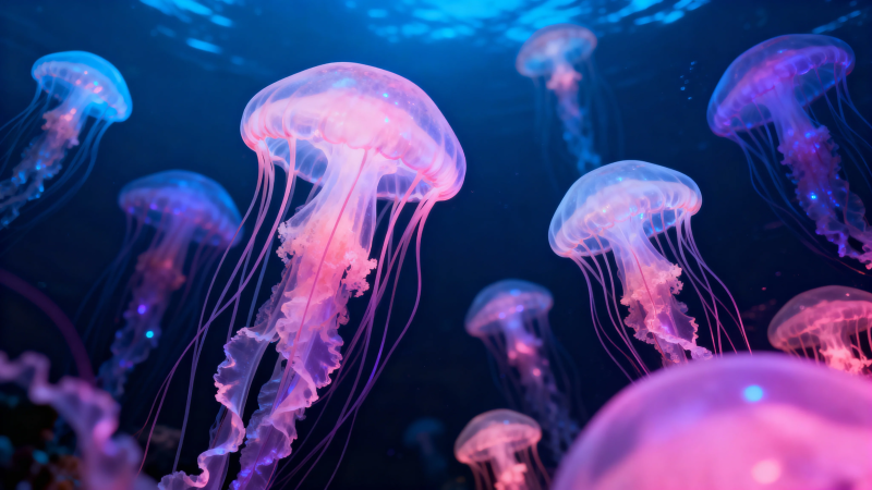 深海霓虹水母舞图片