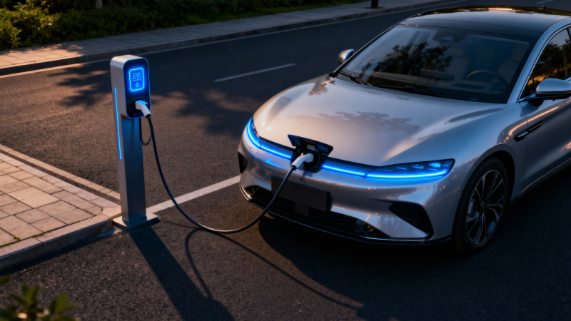 电动车充电中 蓝光科技感十足图片