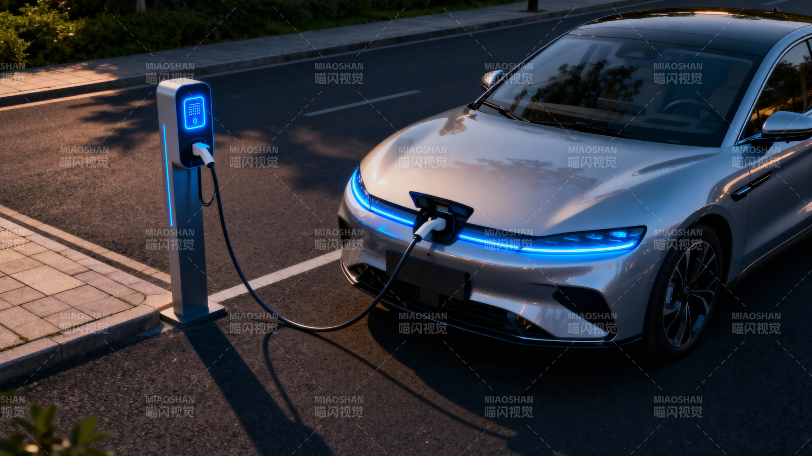 电动车充电中 蓝光科技感十足图片