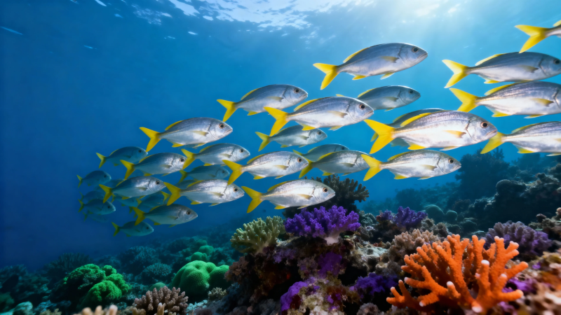 鱼群游弋珊瑚海图片