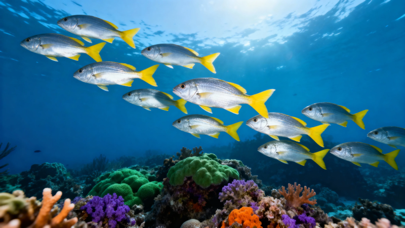 鱼群游弋珊瑚海图片