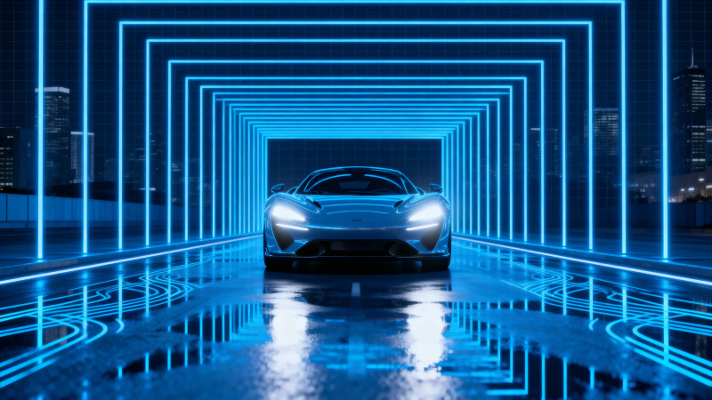 蓝光隧道中的未来跑车图片