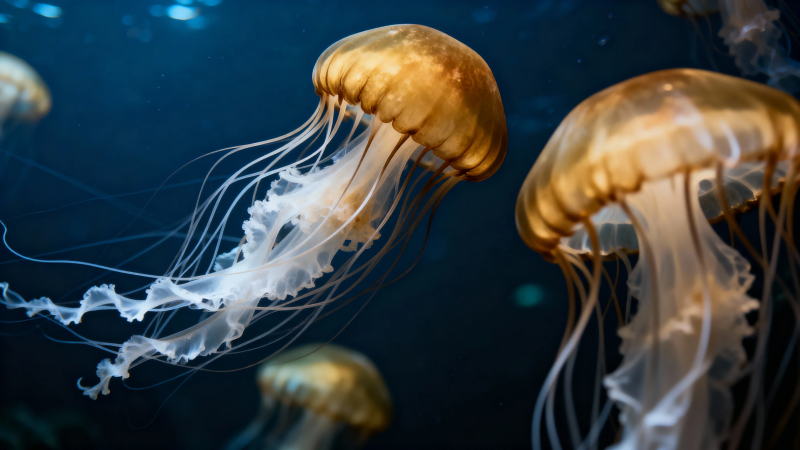 深海 jellyfish 优雅游弋图片