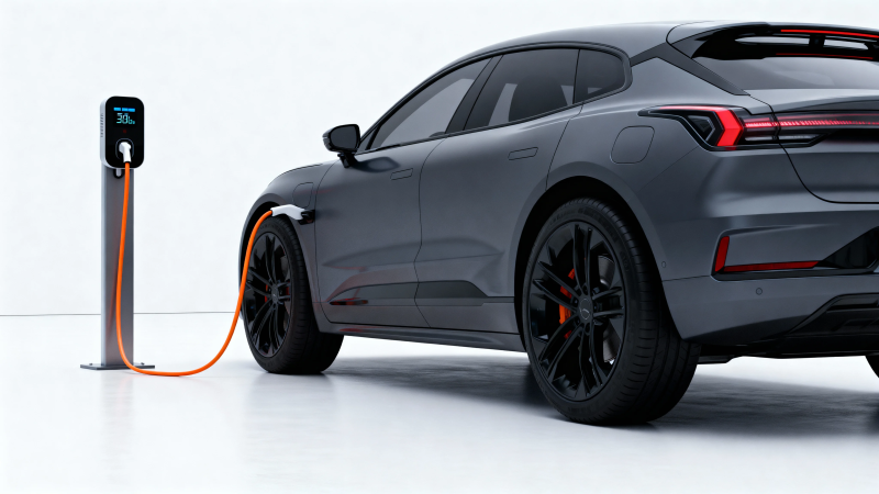 灰色电动车充电中图片