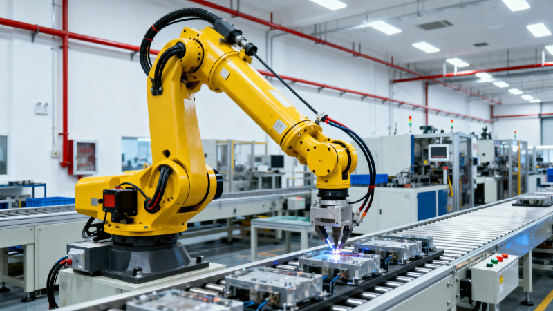 智能机器人生产线作业中图片