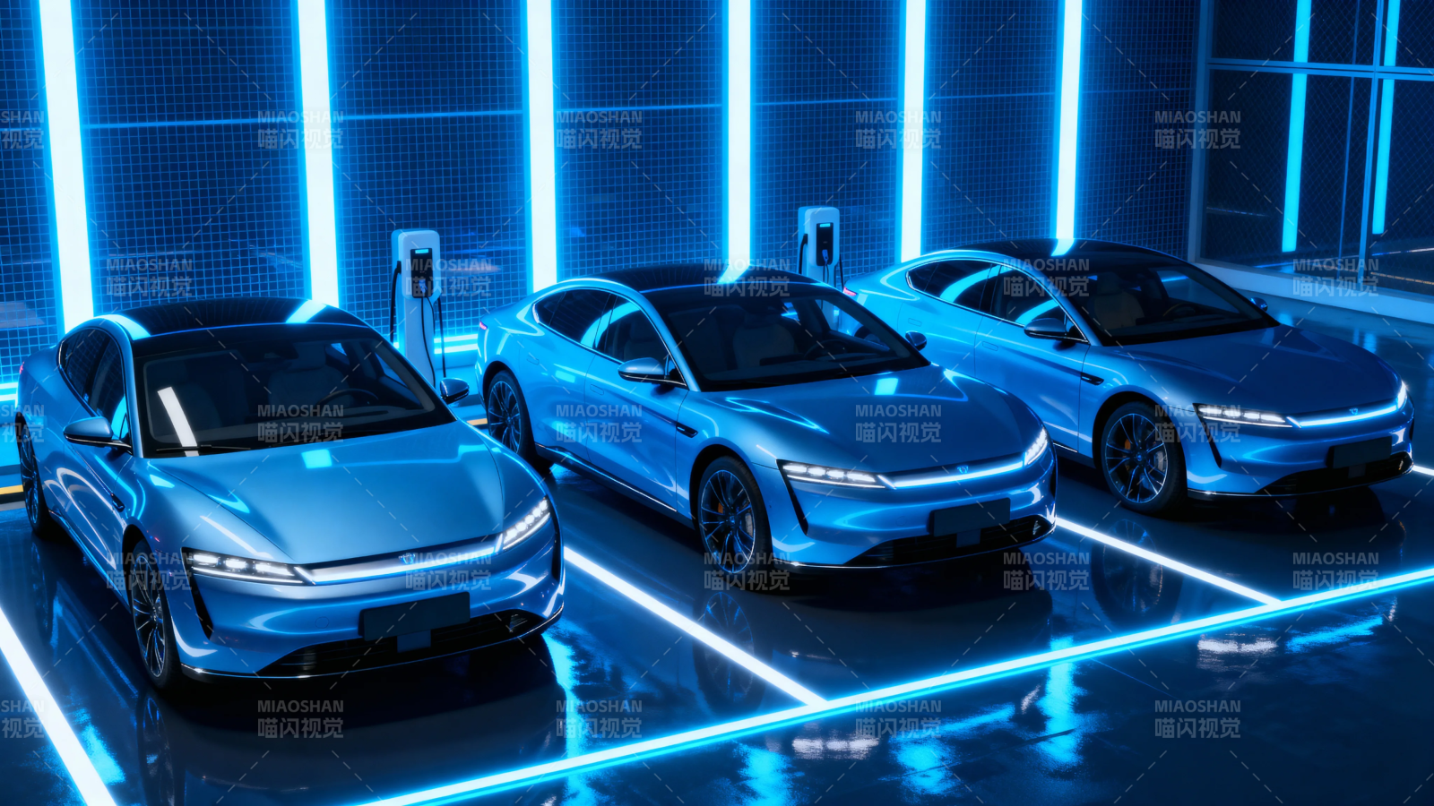未来电动车展厅蓝光炫目图片