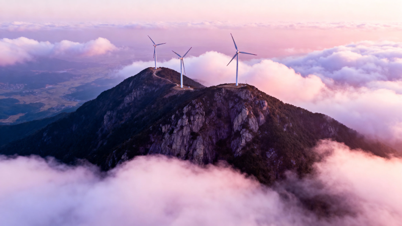 云海之巅 风车静立图片