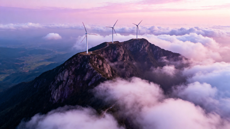 云海之巅 风车静立图片