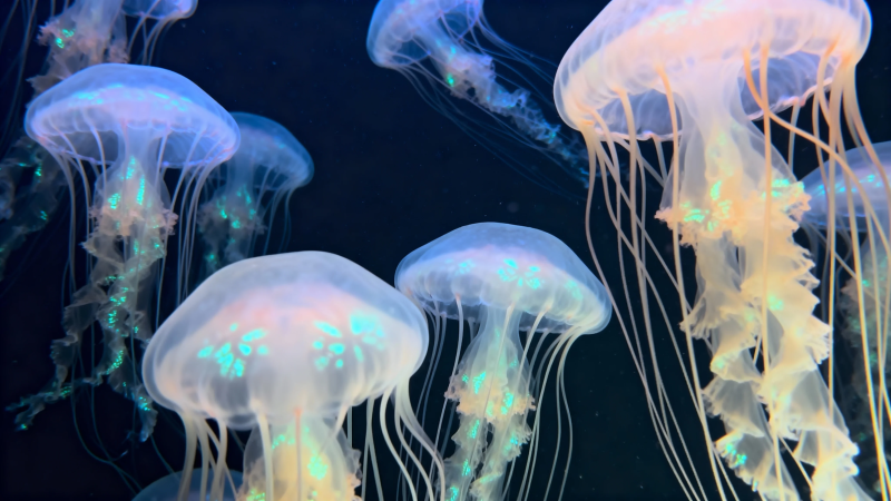 梦幻水母 幽蓝光影舞深海图片