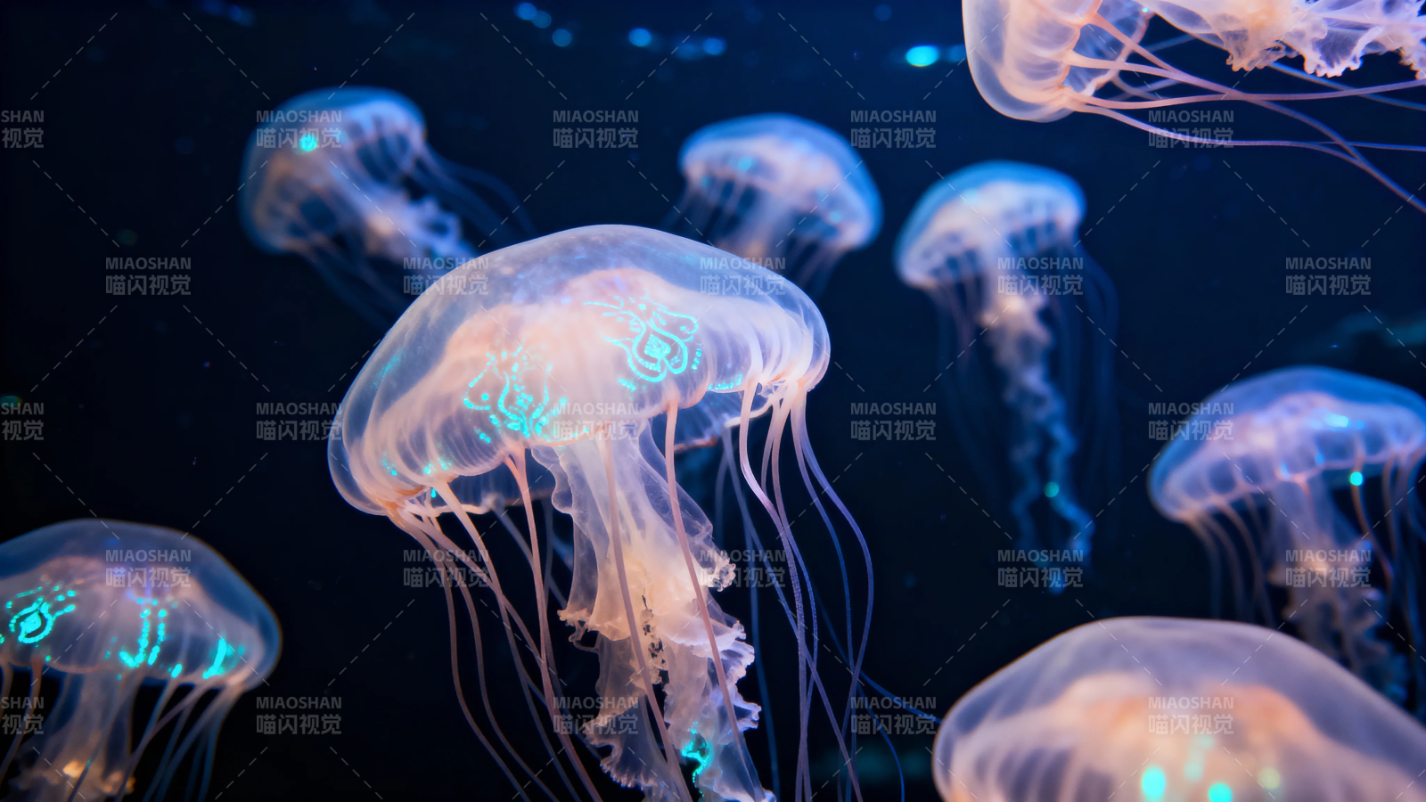 深海荧光水母群舞图片