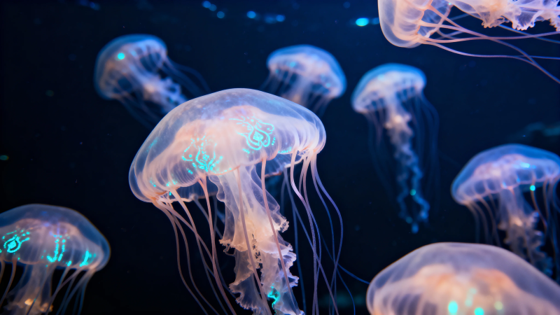 深海荧光水母群舞图片