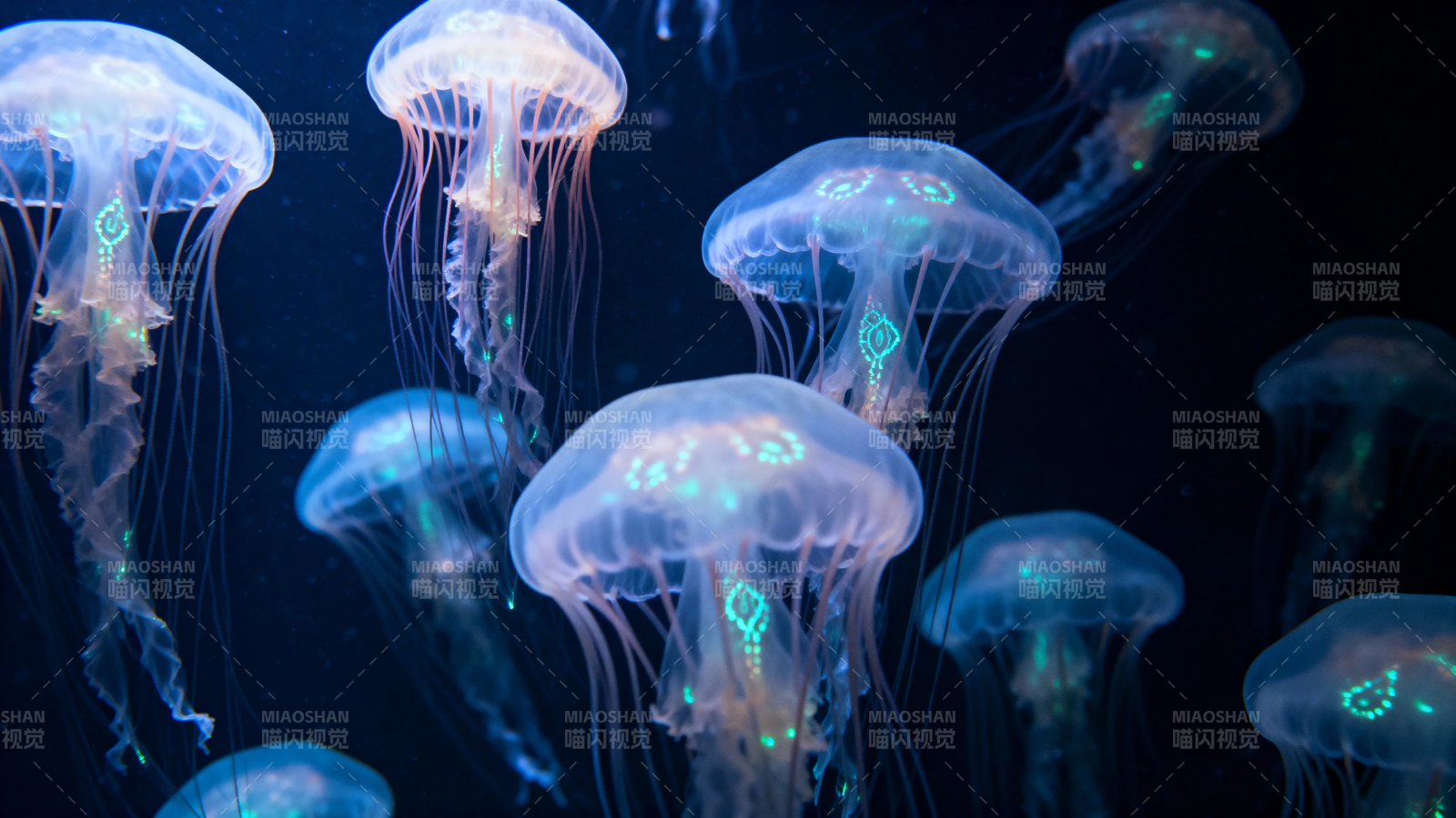 深海荧光水母群舞图片