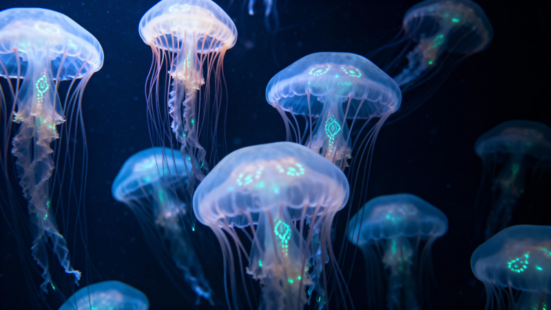 深海荧光水母群舞图片