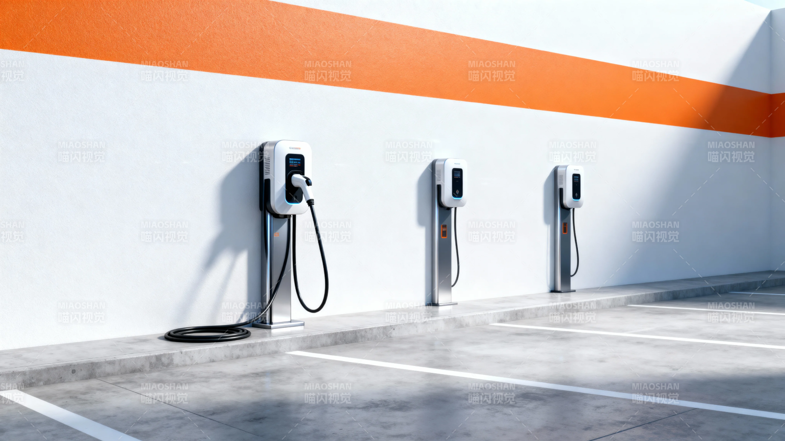电动车充电桩墙边排列图片