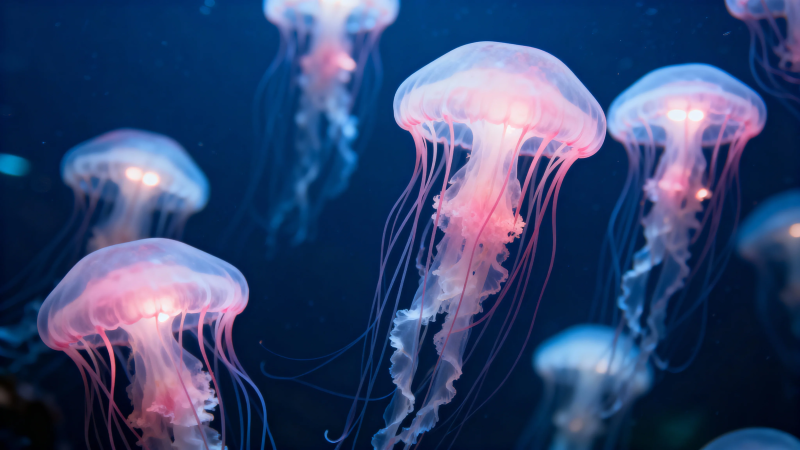 深海粉光水母舞图片