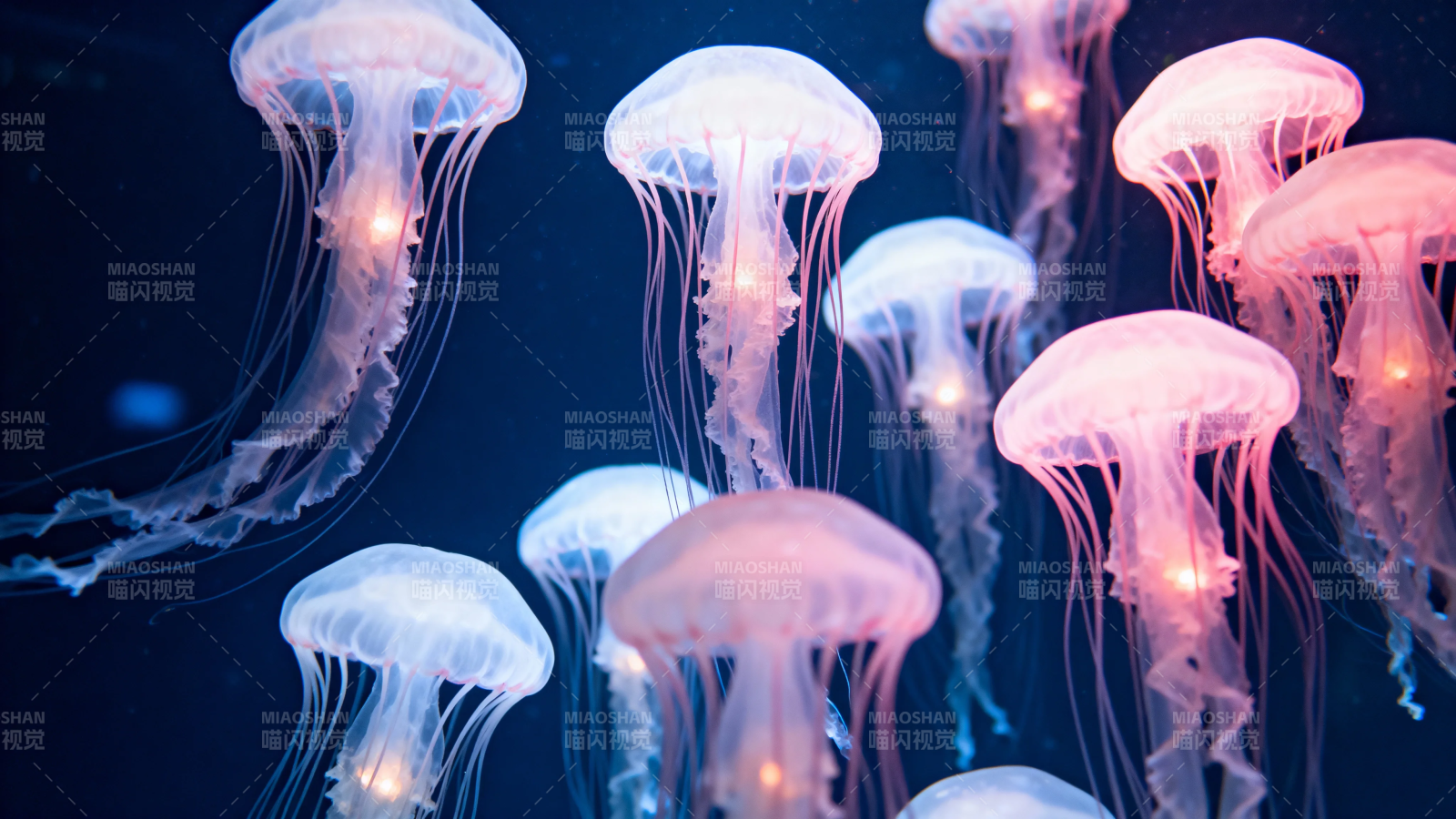 深海荧光水母群舞图片