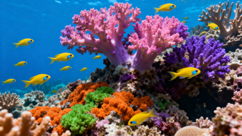 珊瑚礁鱼群绚烂海底世界图片