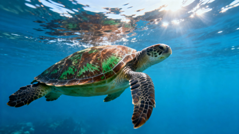 海龟悠游碧蓝海图片