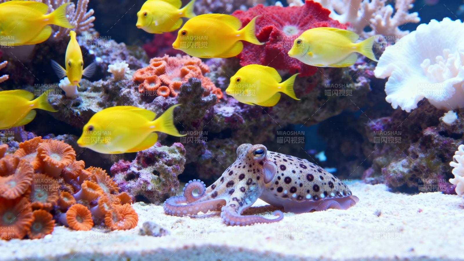 海底世界 章鱼与黄鱼共舞图片