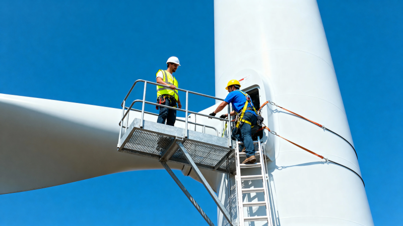 风电工人高空作业中图片