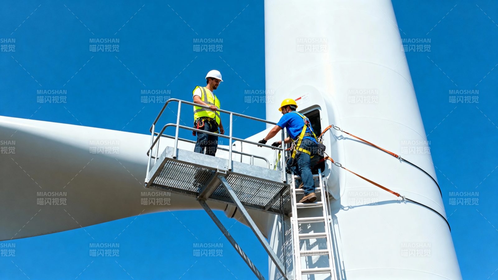 风电工人高空作业中图片