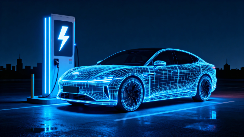 电动车充电 蓝光未来感图片