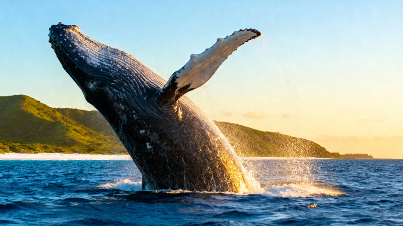 鲸跃夕阳 山海共舞图片