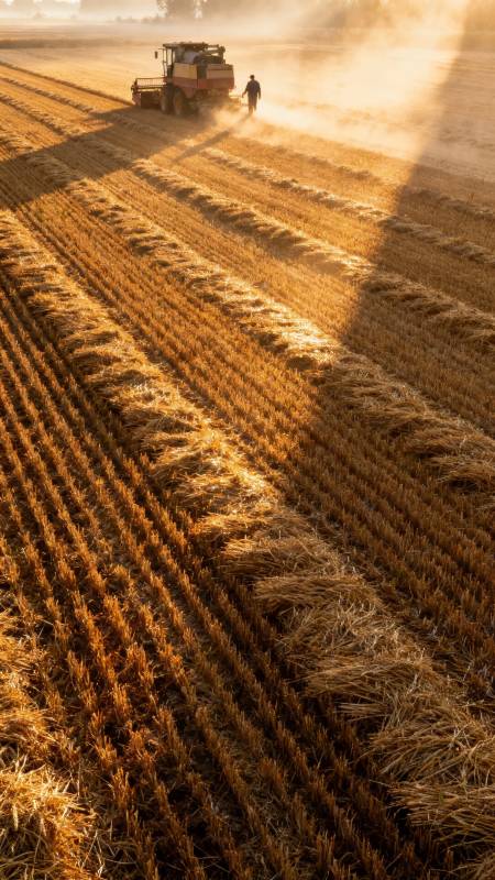 晨光收割 金浪翻滚图片