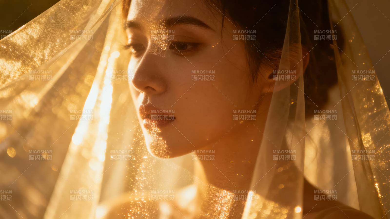 金纱轻覆 眸光如诗图片