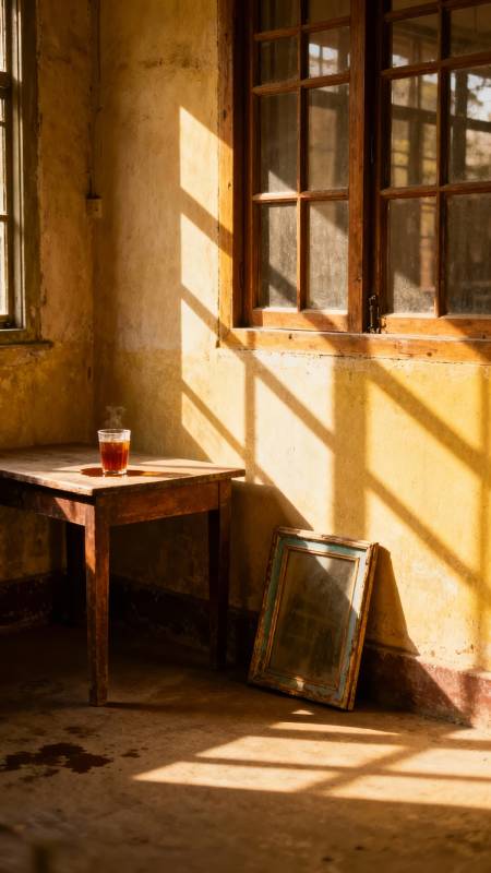 阳光斜照 旧桌茶烟静图片