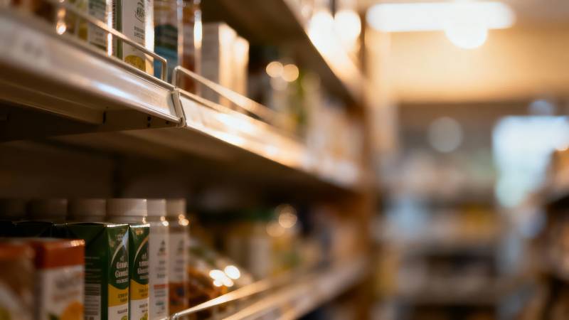 超市货架商品陈列特写图片