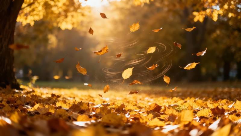 秋叶飞舞 金辉满地图片