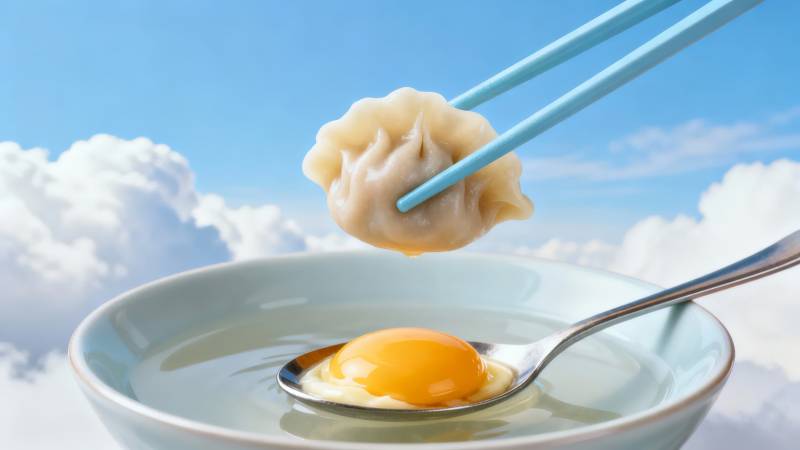 云间饺子配蛋黄 清新如画图片