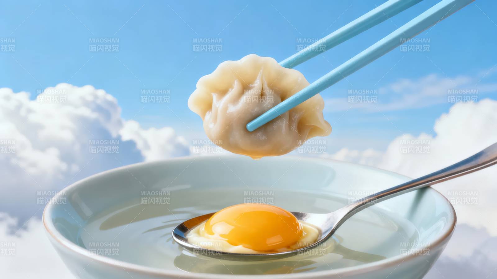 云间饺子配蛋黄 清新如画图片