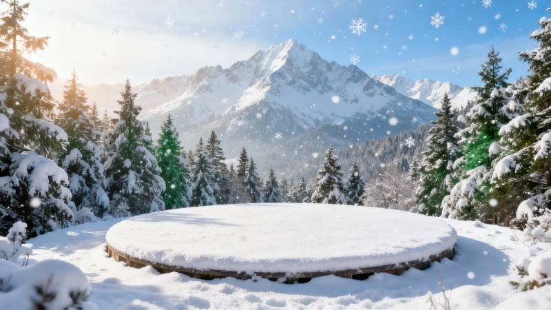 雪覆圆台 山松迎冬景图片