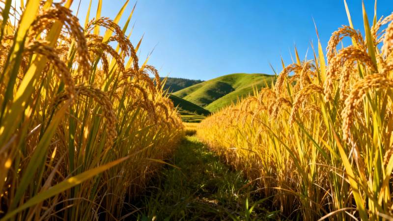 金黄稻浪映青山图片