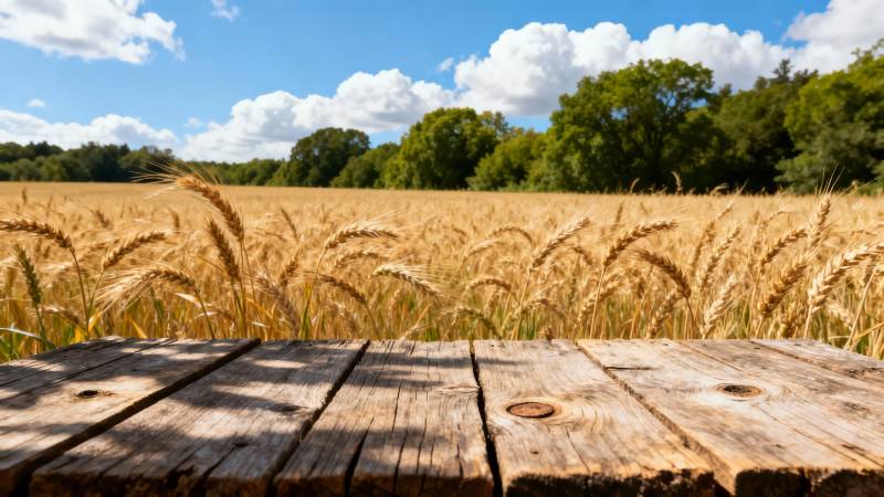 麦田木台 蓝天白云下图片