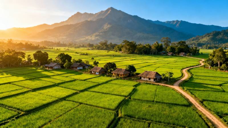 青山环抱 稻田如画图片