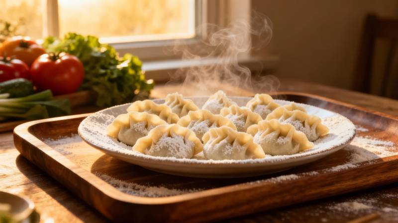 热气腾腾的饺子盘图片