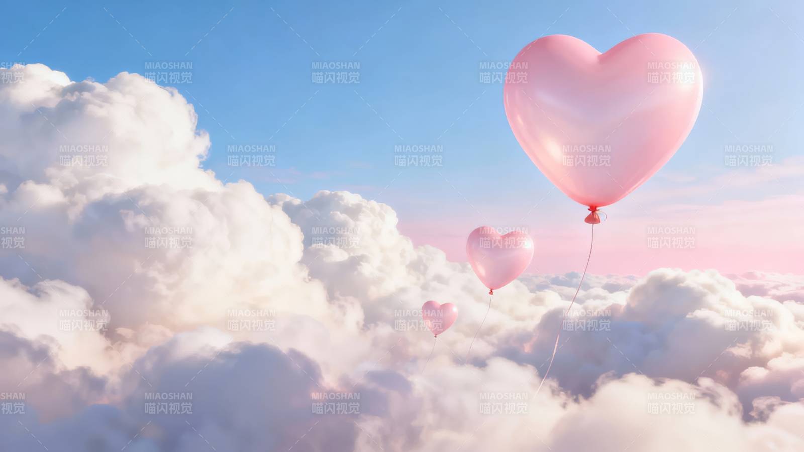 心形气球飘云海图片