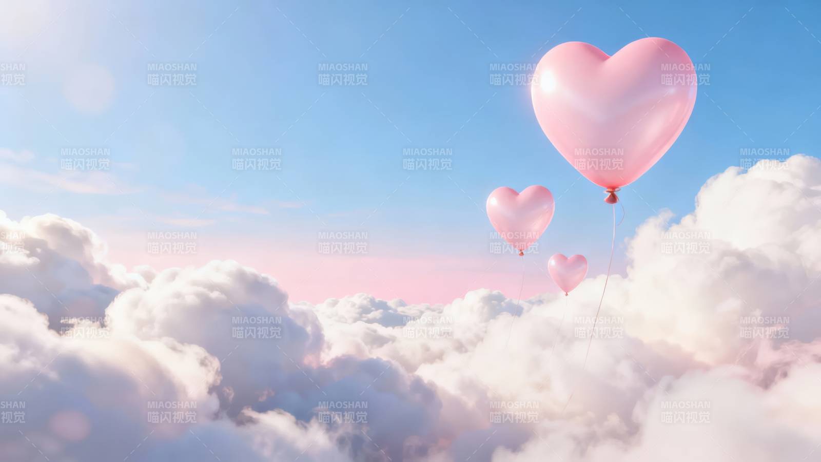 心形气球飘过云海图片