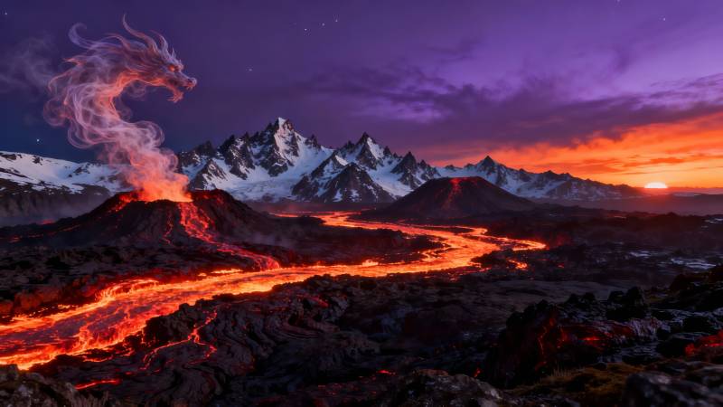 火山熔岩如龙舞天际图片