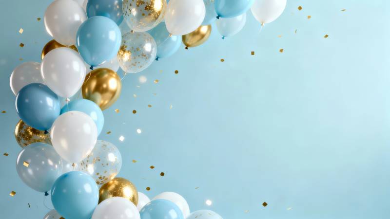 蓝白金气球庆典氛围图片