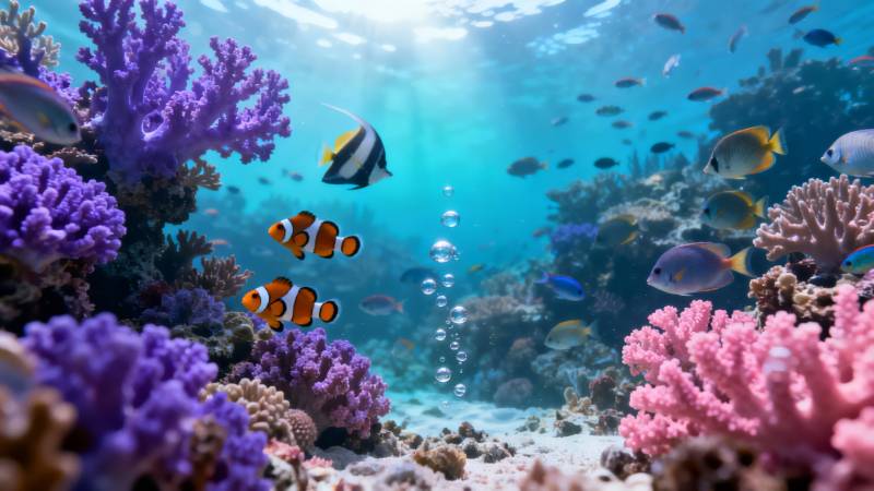 海底珊瑚鱼群绚烂世界图片