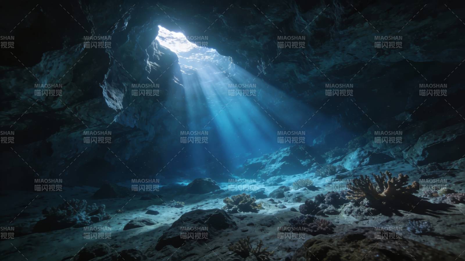 海底洞穴 光柱穿幽境图片