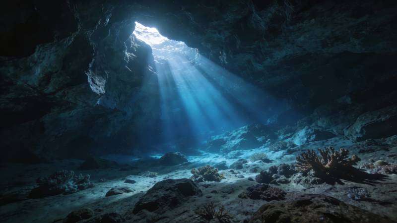 海底洞穴 光柱穿幽境图片