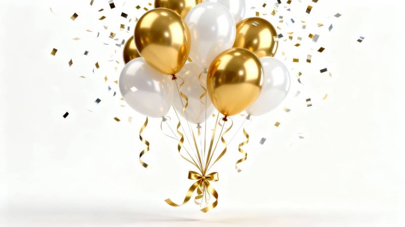 金白气球庆贺时刻图片