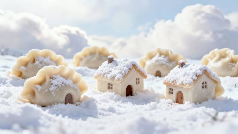雪屋饺子村 童话冬日景图片