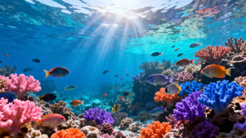 海底珊瑚花园 鱼群嬉戏图片